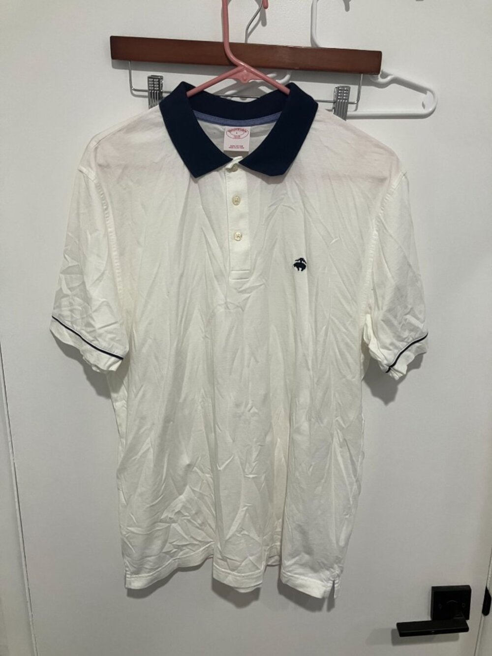 Brooks Brothers 1818 Men's Golden Fleece Stretch Polo Shirt, White/Navy, Large